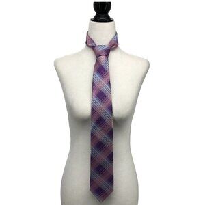 Ted Baker Purple & Pink Plaid Striped Silk Neck Tie